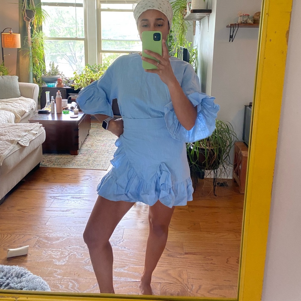 Goen J. Light blue ruffle mini dress